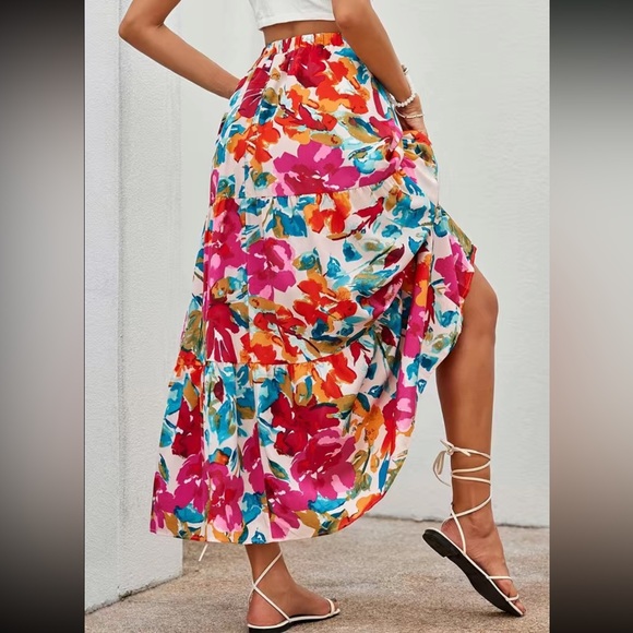 Boho floral print elastic waist maxi skirt - Picture 4 of 6